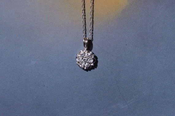 14 Karat White Gold and Diamond Flower Necklace - image 3
