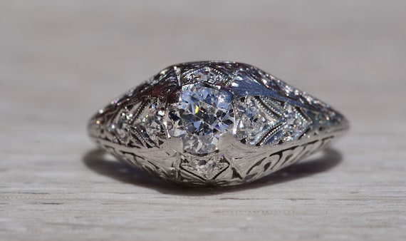 Antique Ladies Platinum Engagement Ring set with … - image 1