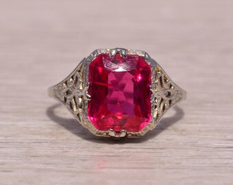 Lab Created Ruby Filigree Ring in White Gold