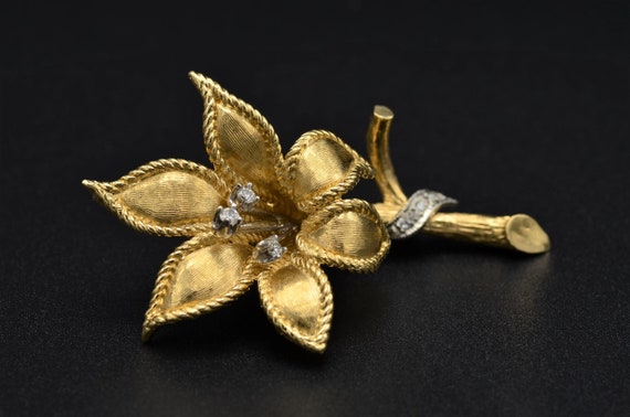 Antique L.D. Percy Yellow Gold Floral and Diamond… - image 1