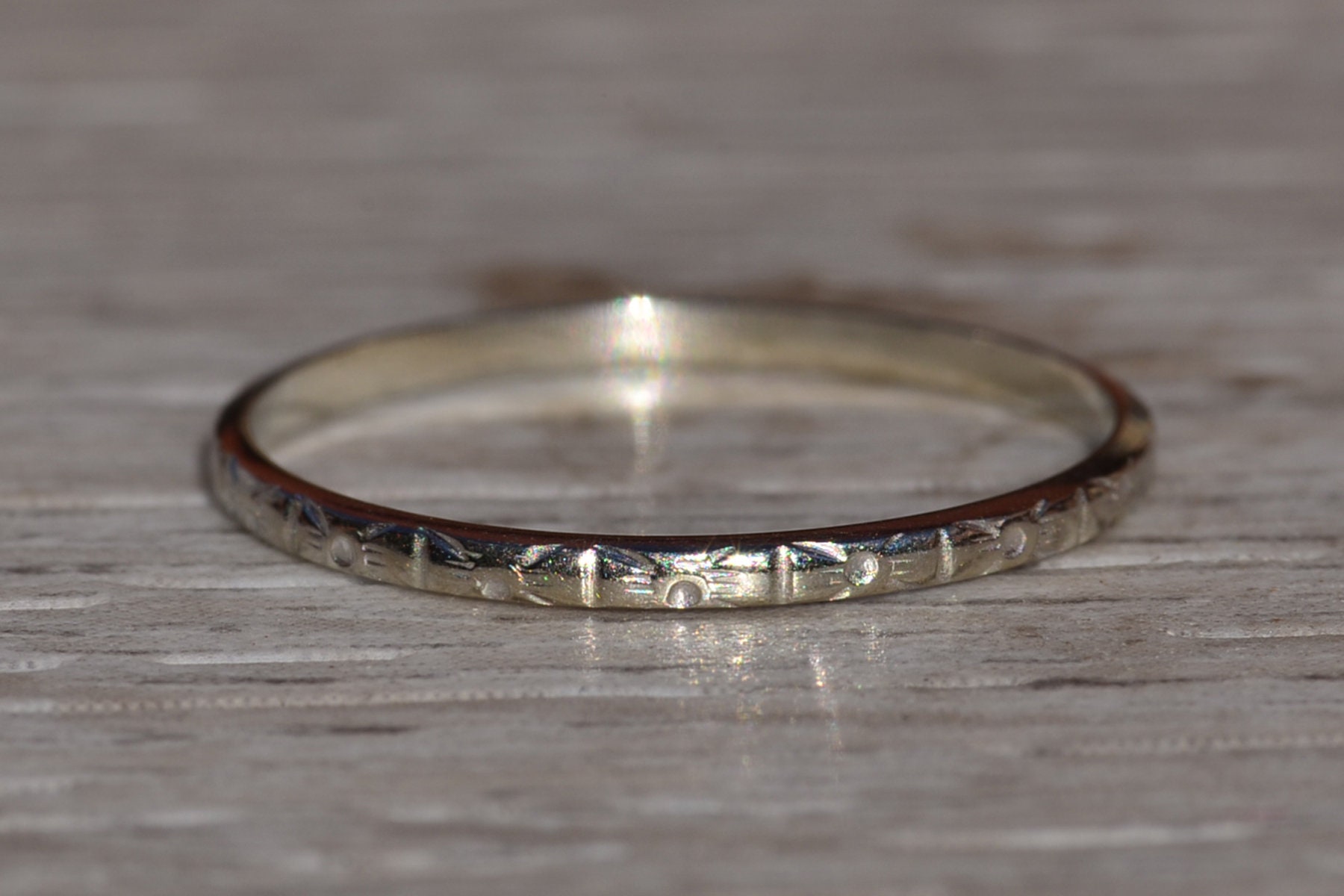 Penny Mist RoseCut Rustic Diamond Engraved One of a Kind Band Ring