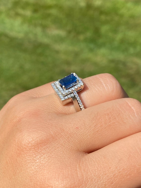 Diffused Emerald Cut Blue Sapphire Engagement Rin… - image 9