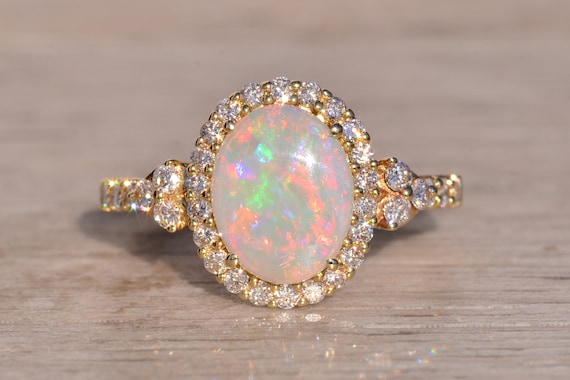 Australian Opal and Diamond Ring in Yellow Gold - image 2