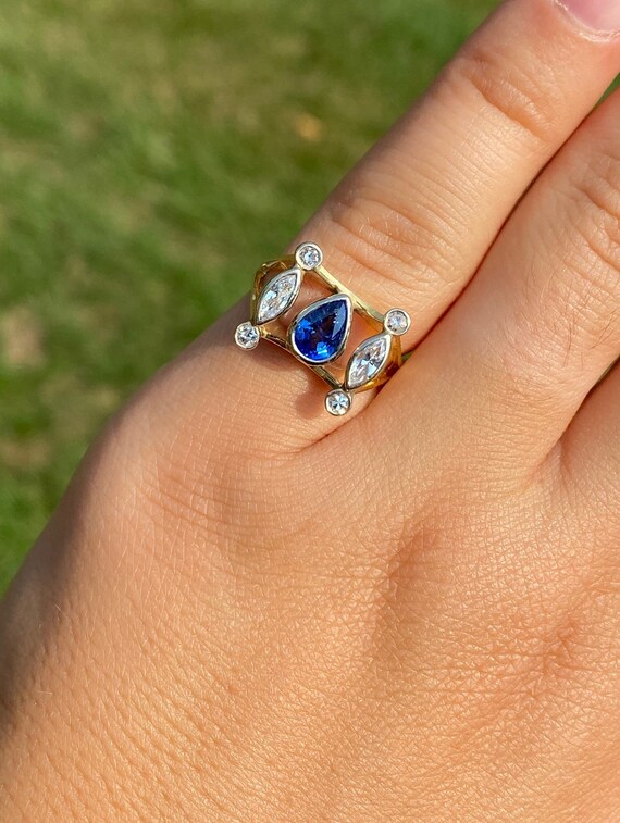 Vintage Mid-Century Modern Sapphire & Diamond Ring - image 6