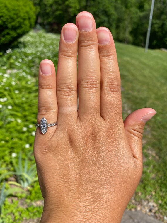 Antique Platinum Hexagonal Diamond Ring - image 7