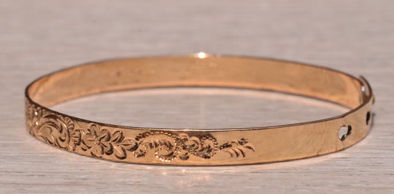 Ladies 14K Gold Filled Floral Engraved Adjustable… - image 2