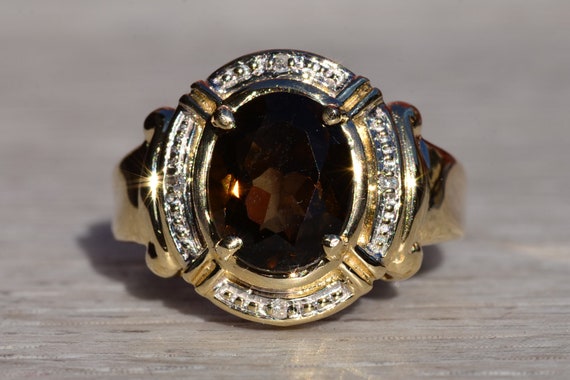 Ladies 14K Yellow Gold Ring set with Smokey Quart… - image 6