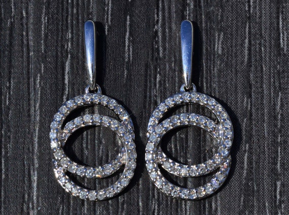 Ladies 14K White Gold and Diamond Dangler Earrings - image 1