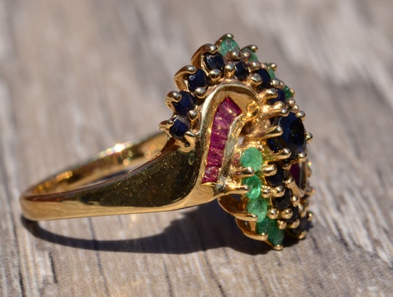 Sapphire Ruby and Emerald Fibonacci Spiral Ring - image 2