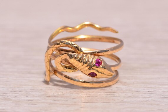 Ruby Snake Ring in Yellow Gold - image 1