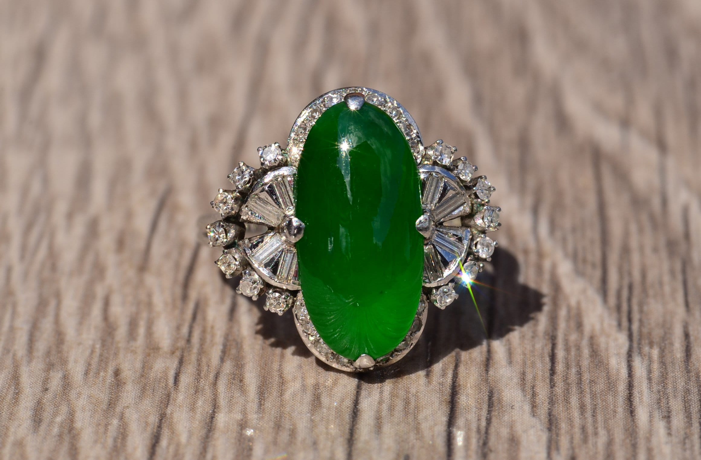 Outstanding Signed Imperial Fei Cui A Jadeite Jade Ring in