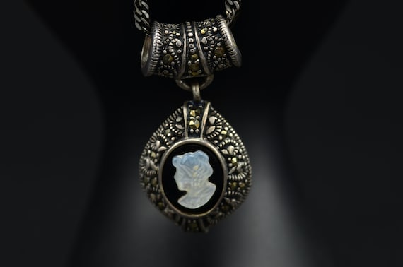 Detailed Sterling Silver Cameo Necklace - image 1