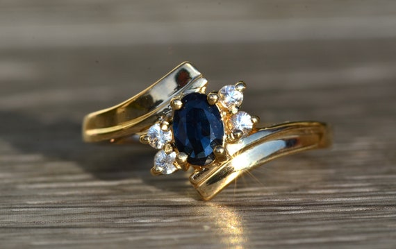 Ladies Yellow Gold White and Blue Sapphire Bypass… - image 1