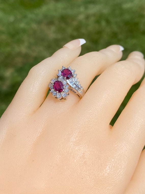 Natural Double Ruby Bypass Ring with Diamonds - image 8