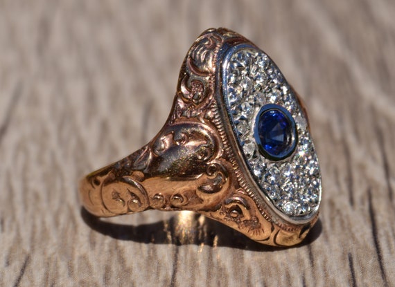 Antique Sapphire Ring in Rose Gold and White Gold… - image 6