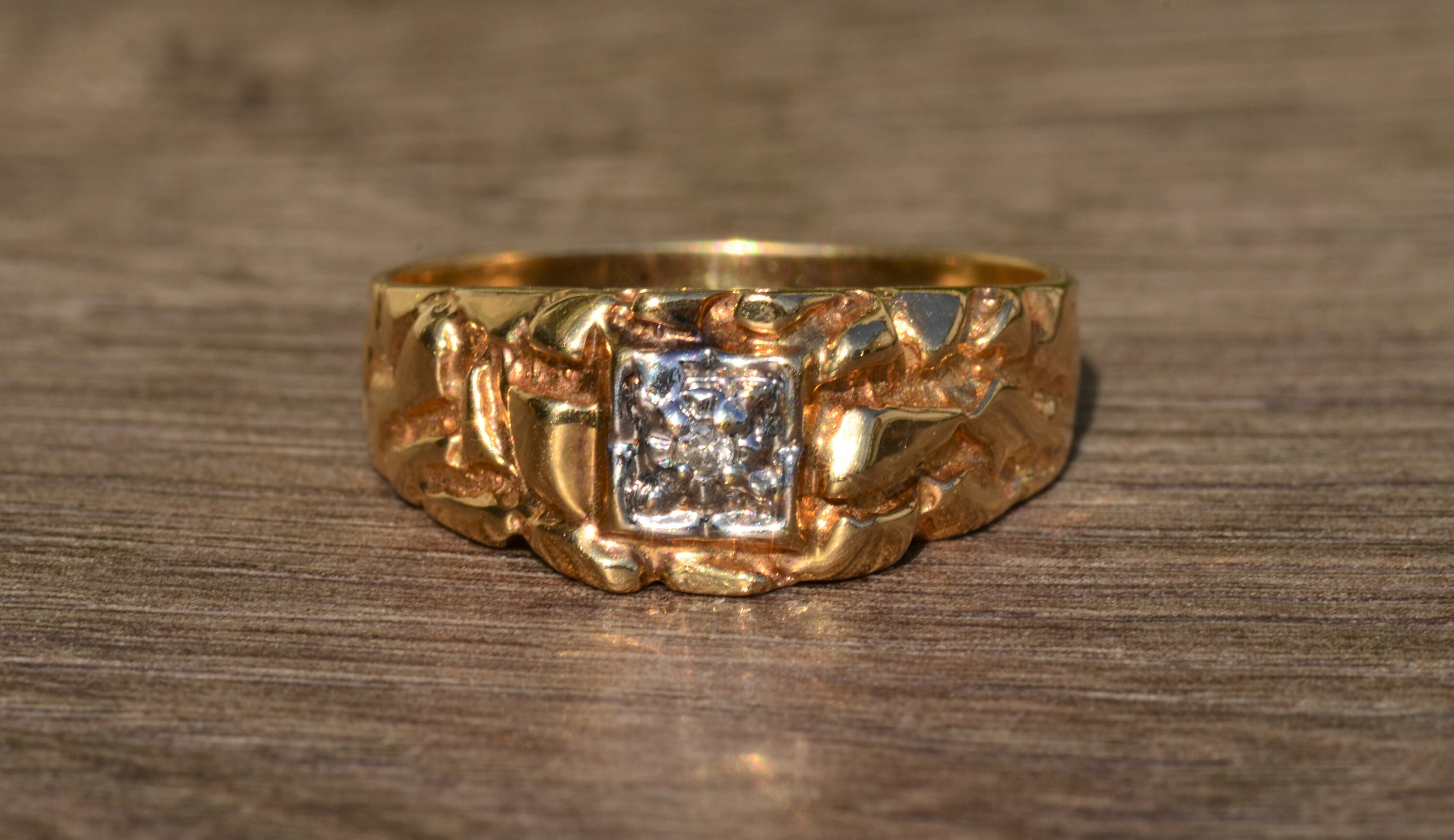Gold Nugget Style Ring Set With Diamond - Etsy