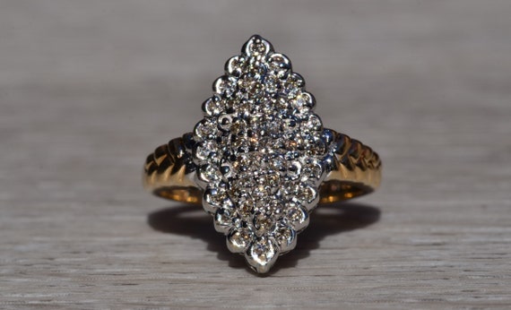 Ladies 14K Two Tone Diamond Navette Cluster Ring - image 1