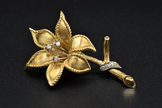 Antique L.D. Percy Yellow Gold Floral and Diamond… - image 2
