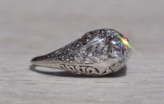 Antique Ladies Platinum Engagement Ring set with … - image 5