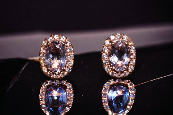 Morganite and White Sapphire Halo Earrings in Ros… - image 3