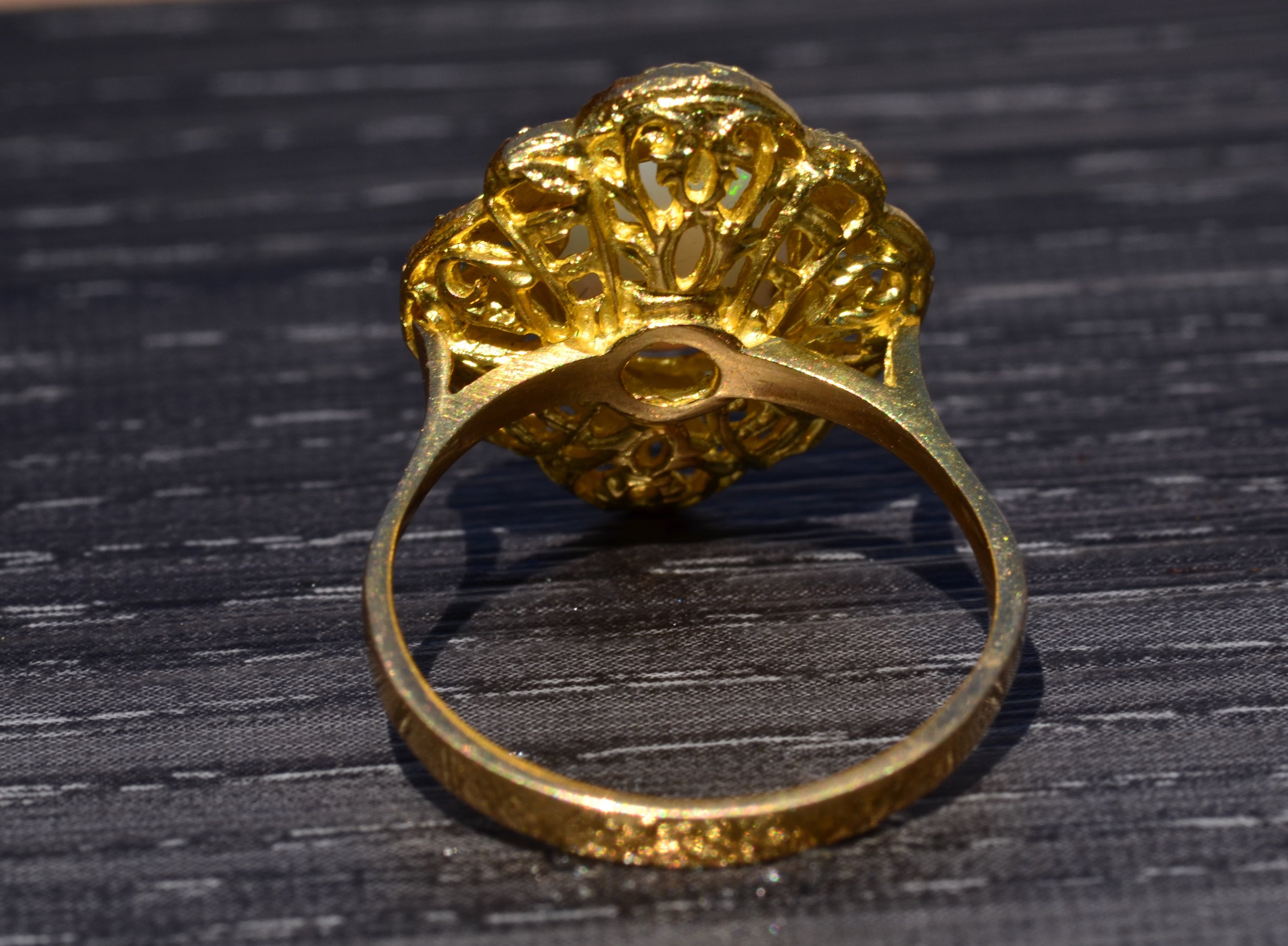Bague En Or Jaune 18K Sertie D'opales Et De Zircons – Taille 56, Poinçon 18 (Australie)