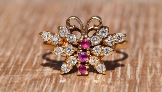 Ruby and Diamond Butterfly Ring - image 1