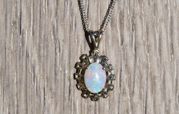 Ladies 14K White Gold Australian Opal Pendant
