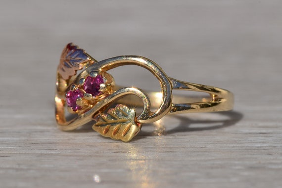 Ladies 14K Two Tone Ruby Leaf Ring - image 2