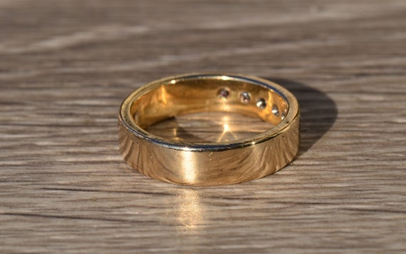 Men's Engraved 14K Gold and Diamond Wedding Band - image 4