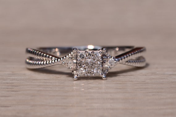 White Gold Promise Ring set with Natural Diamonds - image 1