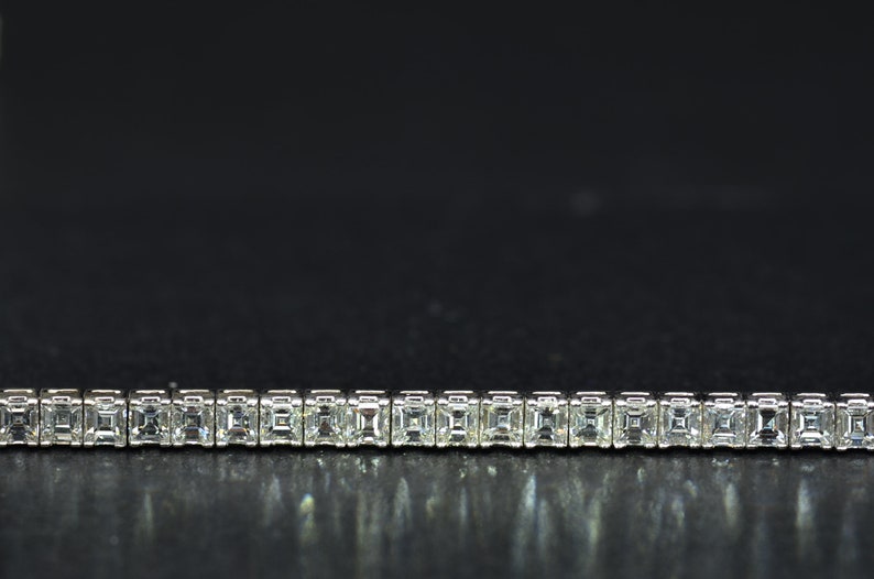 White gold Square Emerald Cut Diamond Bracelet set with 15.72 carats of Asscher Cut Diamonds image 7