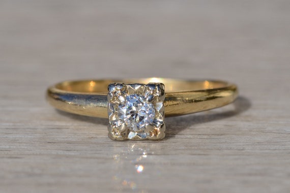 Ladies Vintage 14K Two Tone Diamond Engagement Ri… - image 1