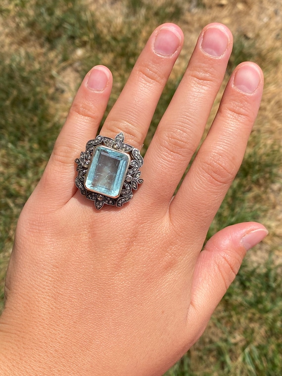 Georgian Ring Set with 15.50 Carat Aquamarine and… - image 9