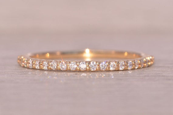 Petite Yellow Gold Natural Diamond Stackable Band - image 1