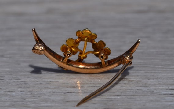 Ladies Antique Rose Gold Crescent Moon Brooch set… - image 2