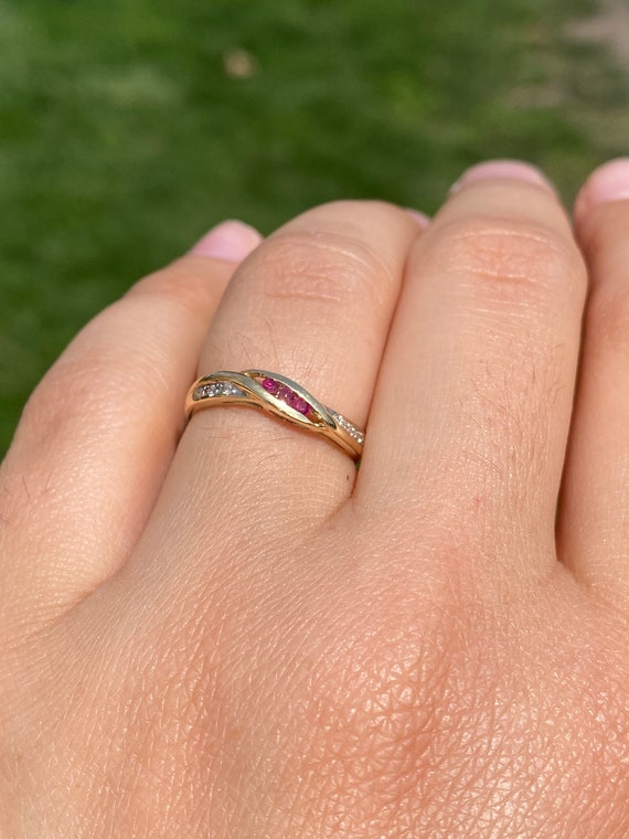 Ruby and Natural Diamond Ring in Yellow Gold - image 9