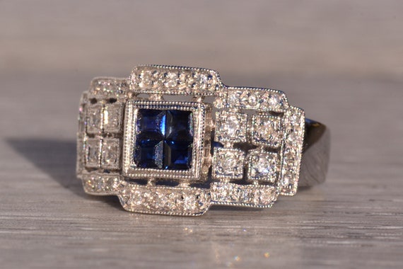 Contemporary Sapphire and Natural Diamond Ring in… - image 2