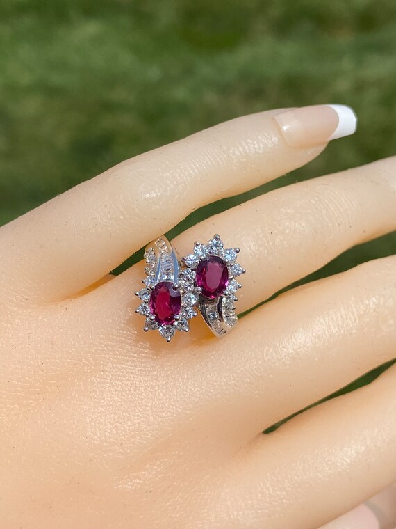 Natural Double Ruby Bypass Ring with Diamonds - image 9