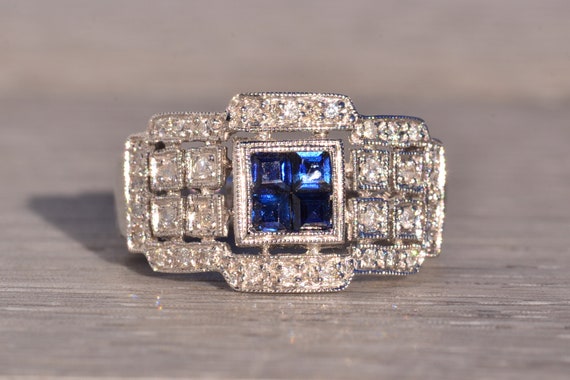 Contemporary Sapphire and Natural Diamond Ring in… - image 1