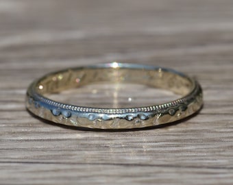 Antique White Gold Wedding Band with Original Engraving