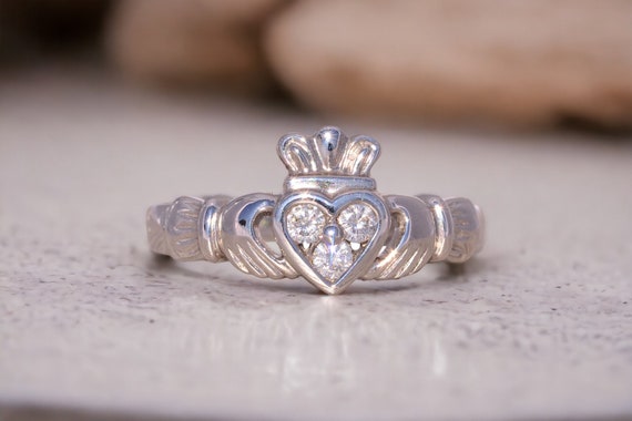 Irish Made Designer Natural Diamond Claddagh Ring… - image 10