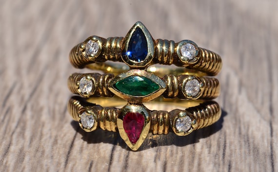 Tri-row Stack-able Modernist Style Statement Ring - image 1