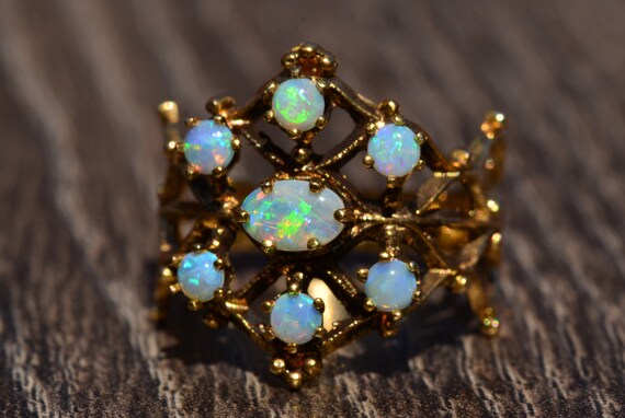 Six Stone Opal Brutalist Ring set with Opals - image 6