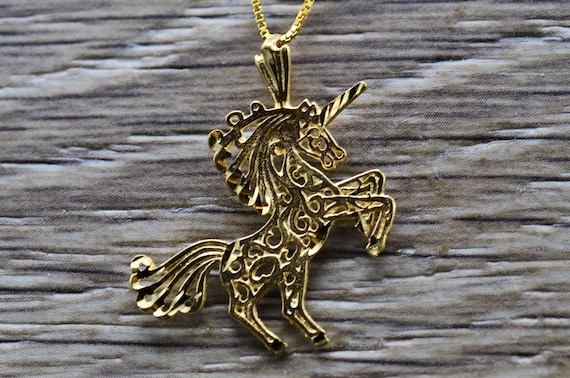 14K Yellow Gold Unicorn Pendant - image 1