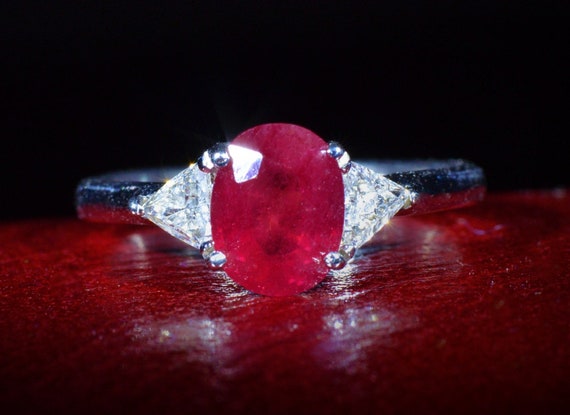 Oval Ruby Engagement Ring Set with Trilliant Cut … - image 5