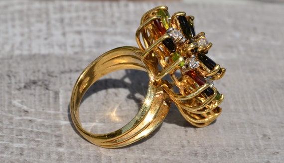 Vintage Statement Cocktail Ring with Tourmaline - image 5