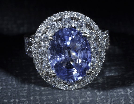 Light Cornflower Blue Natural Sapphire Halo Ring - image 1