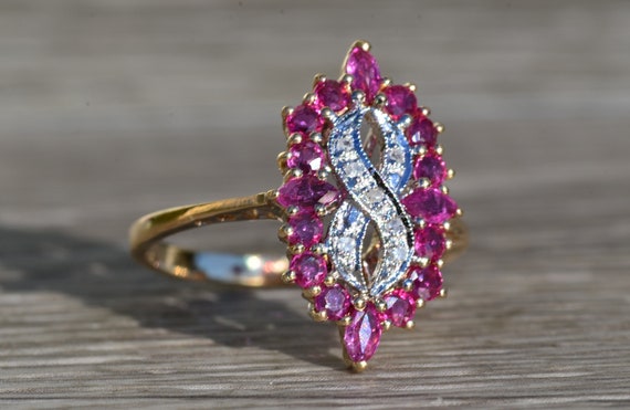 Ladies Yellow Gold Diamond and Ruby Ring - image 5