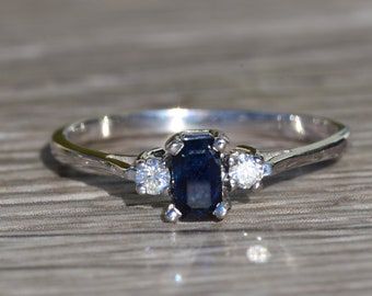 Ladies 14K White Gold Sapphire and Diamond Promise Ring