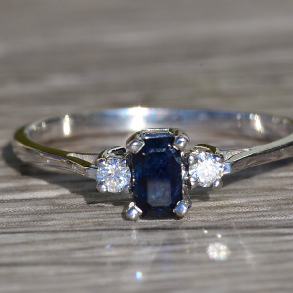 Ladies 14K White Gold Sapphire and Diamond Promise Ring